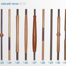 Vzorník kombinovaných výplní (dřevo/nerez), nejoblíbenější: N29 (v průměru 18 mm), N24 a N28